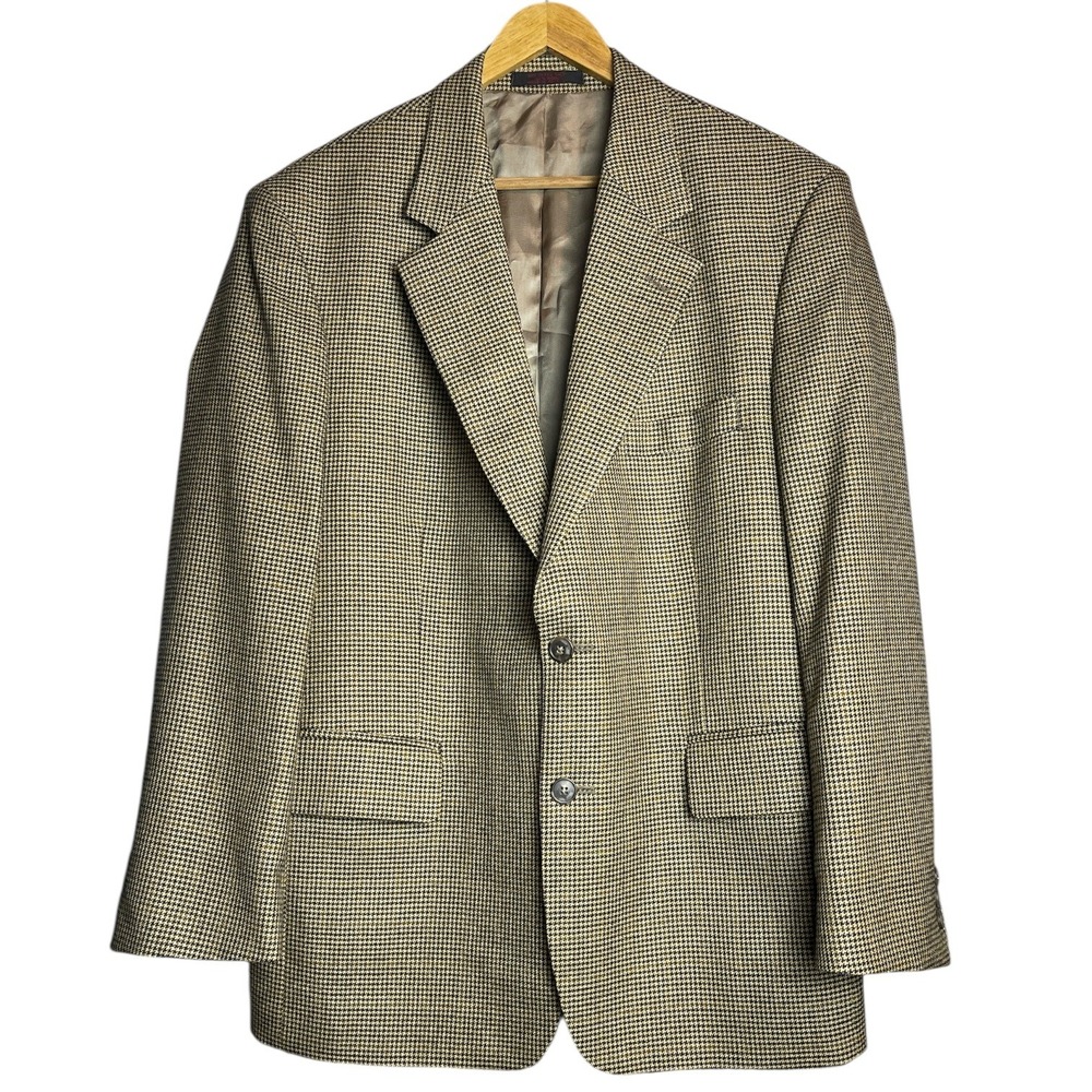 ENGLISH MANOR Mens Houndstooth Wool Blazer Jacket 40S Sport Coat‎ Made in Poland